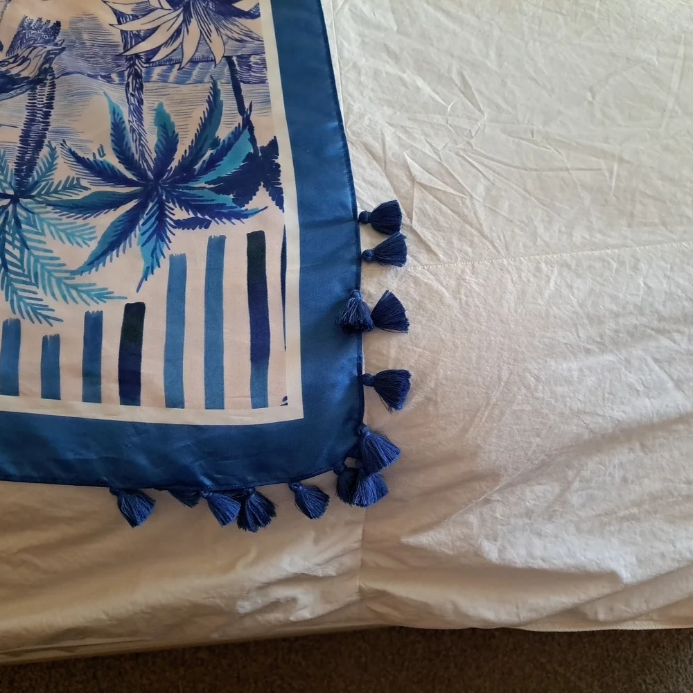 NWT GEMMA LAYNE 100% Silk Scarf Blues Tropical Print